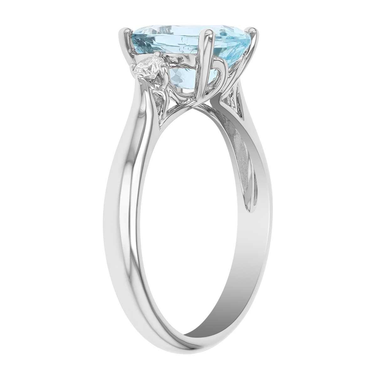 Oval Aquamarine & Diamond 3 Stone Ring in White Gold