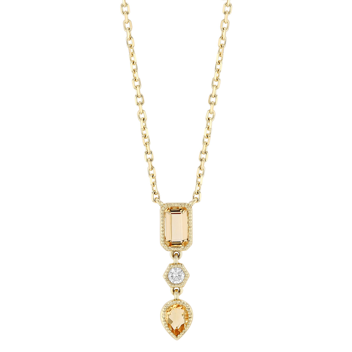 Multi-Shape Citrine & Diamond Trio Pendant in Yellow Gold, 18