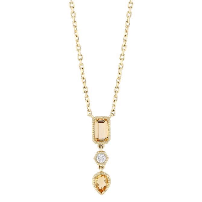 Multi-Shape Citrine & Diamond Trio Pendant in Yellow Gold, 18"