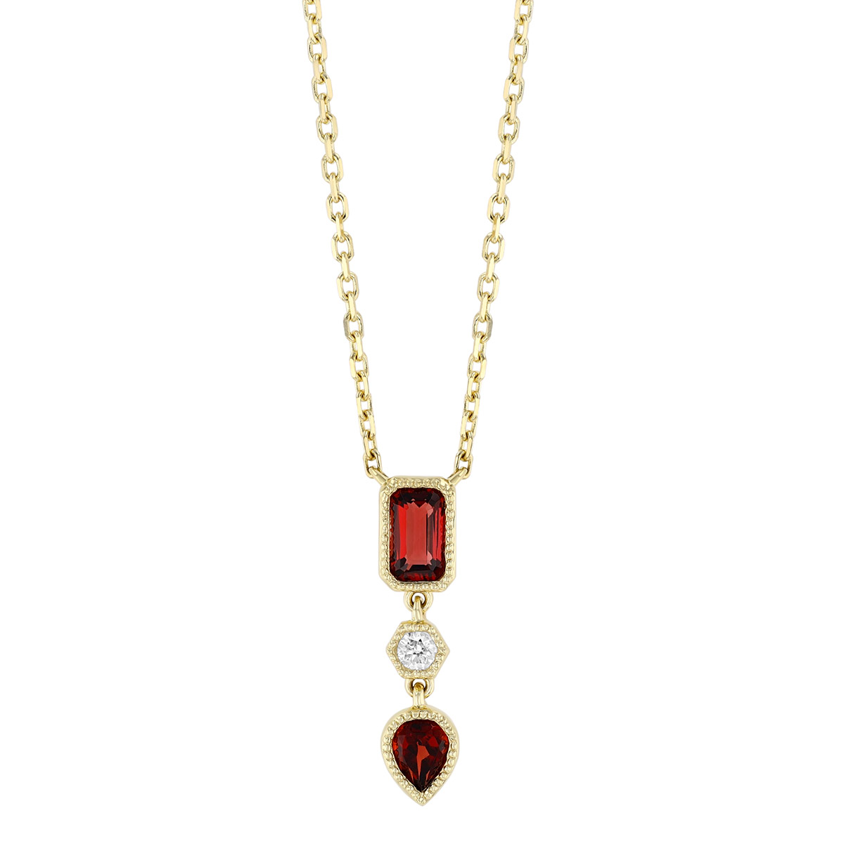 Multi-Shape Garnet & Diamond Trio Pendant in Yellow Gold, 18
