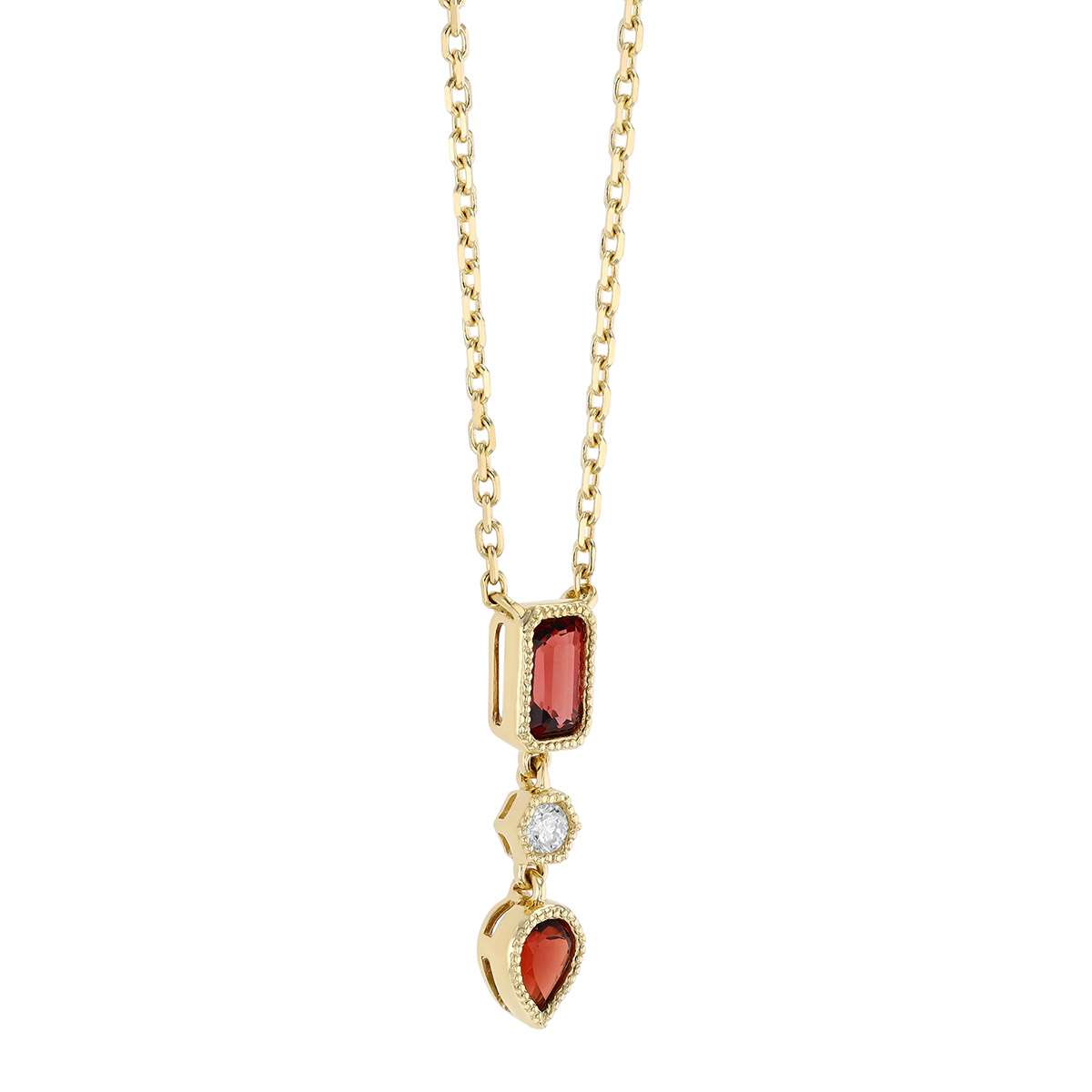 Multi-Shape Garnet & Diamond Trio Pendant in Yellow Gold, 18