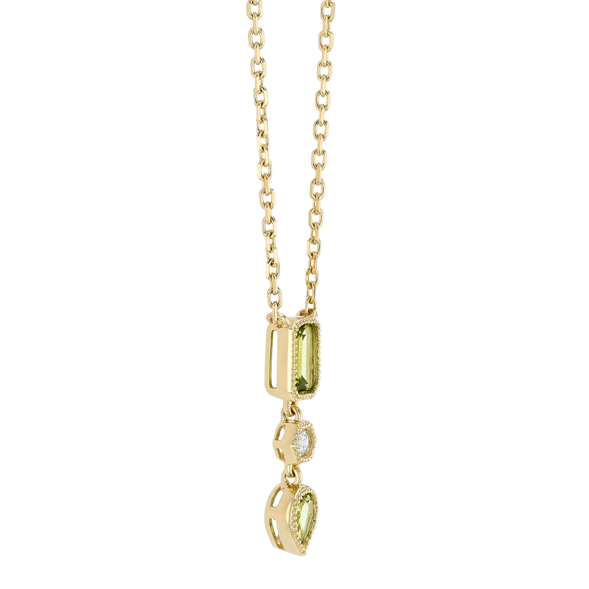 Multi-Shape Peridot & Diamond Trio Pendant in Yellow Gold, 18
