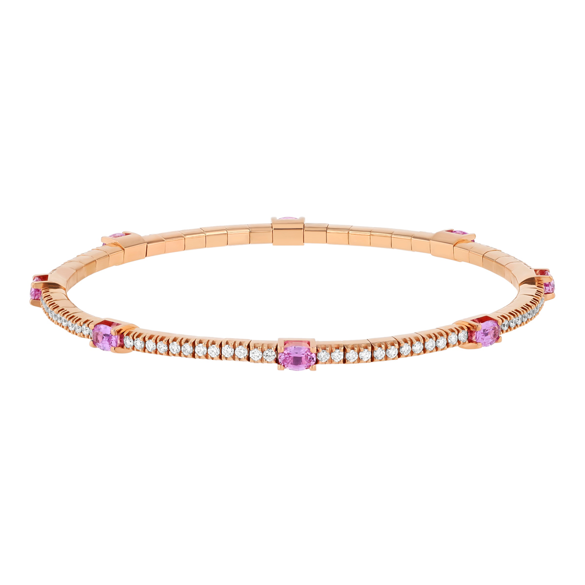 Demeglio Extensible Diamond & Oval Pink Sapphire Station Stretch Bracelet in Rose Gold
