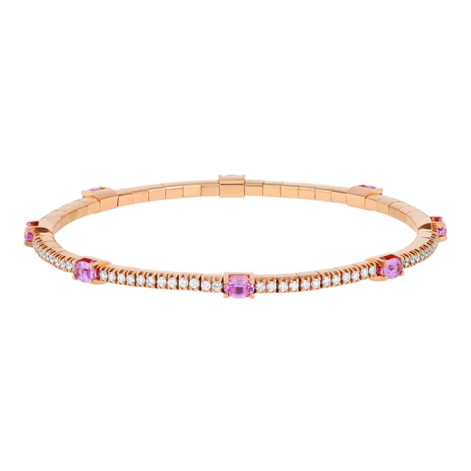 Demeglio Diamond & Oval Pink Sapphire Station Stretch Bracelet in Rose Gold