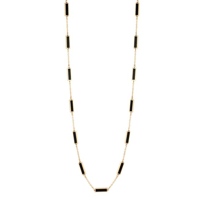 Frederic Sage Black Onyx Chalcedony Enamel Bar Station Necklace in Yellow Gold, 18"