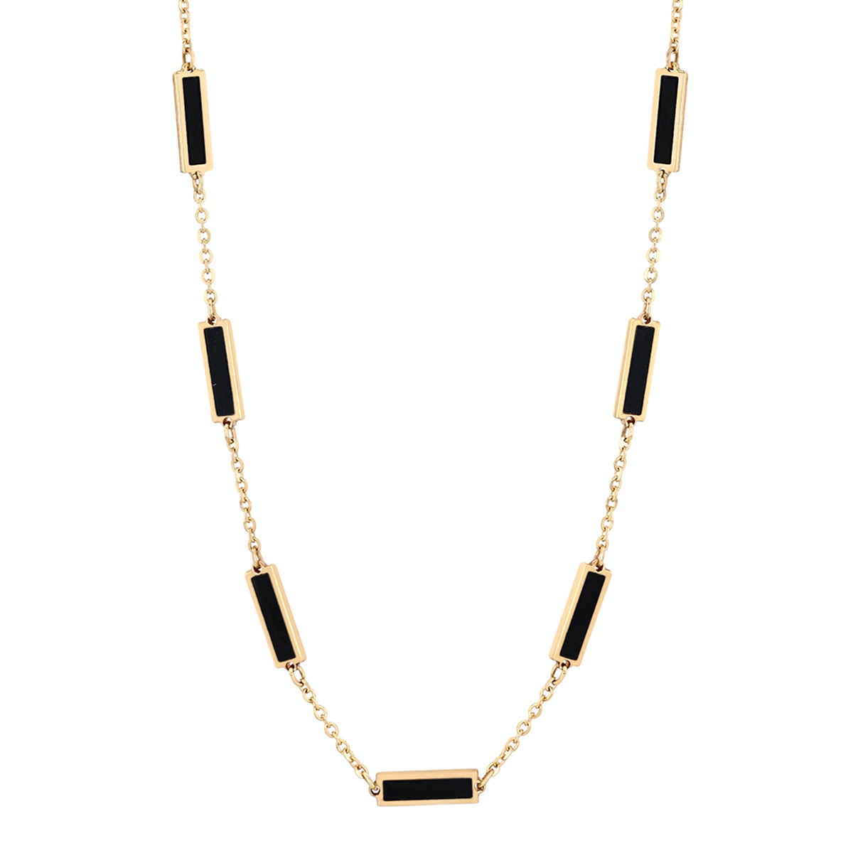 Frederic Sage Black Onyx Chalcedony Enamel Bar Station Necklace in Yellow Gold, 18