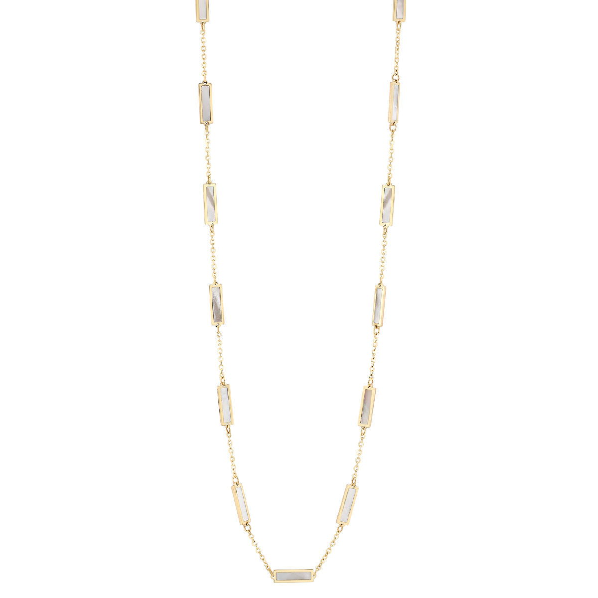 Frederic Sage Mother of Pearl Bar Station Necklace in Yellow Gold, 18
