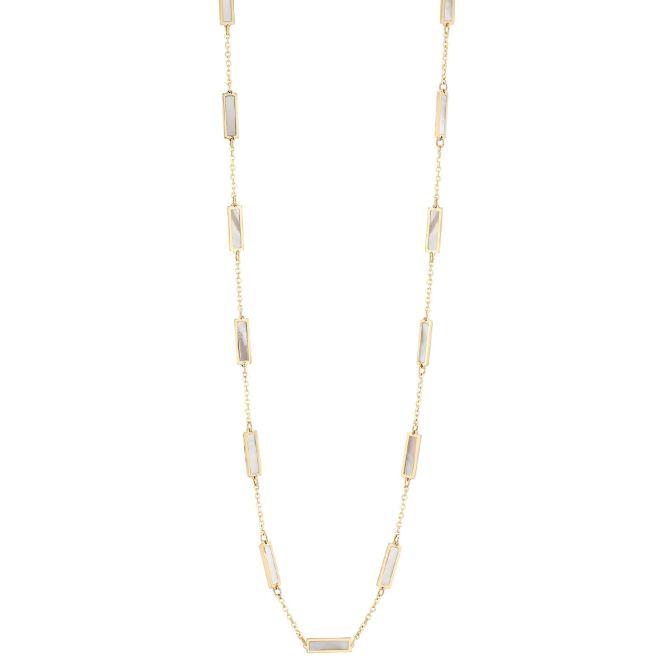 Frederic Sage Mother of Pearl Bar Station Necklace in Yellow Gold, 18"