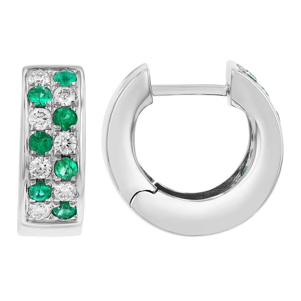 Frederic Sage Emerald & Diamond Pavé Huggie Hoop Earrings in White Gold