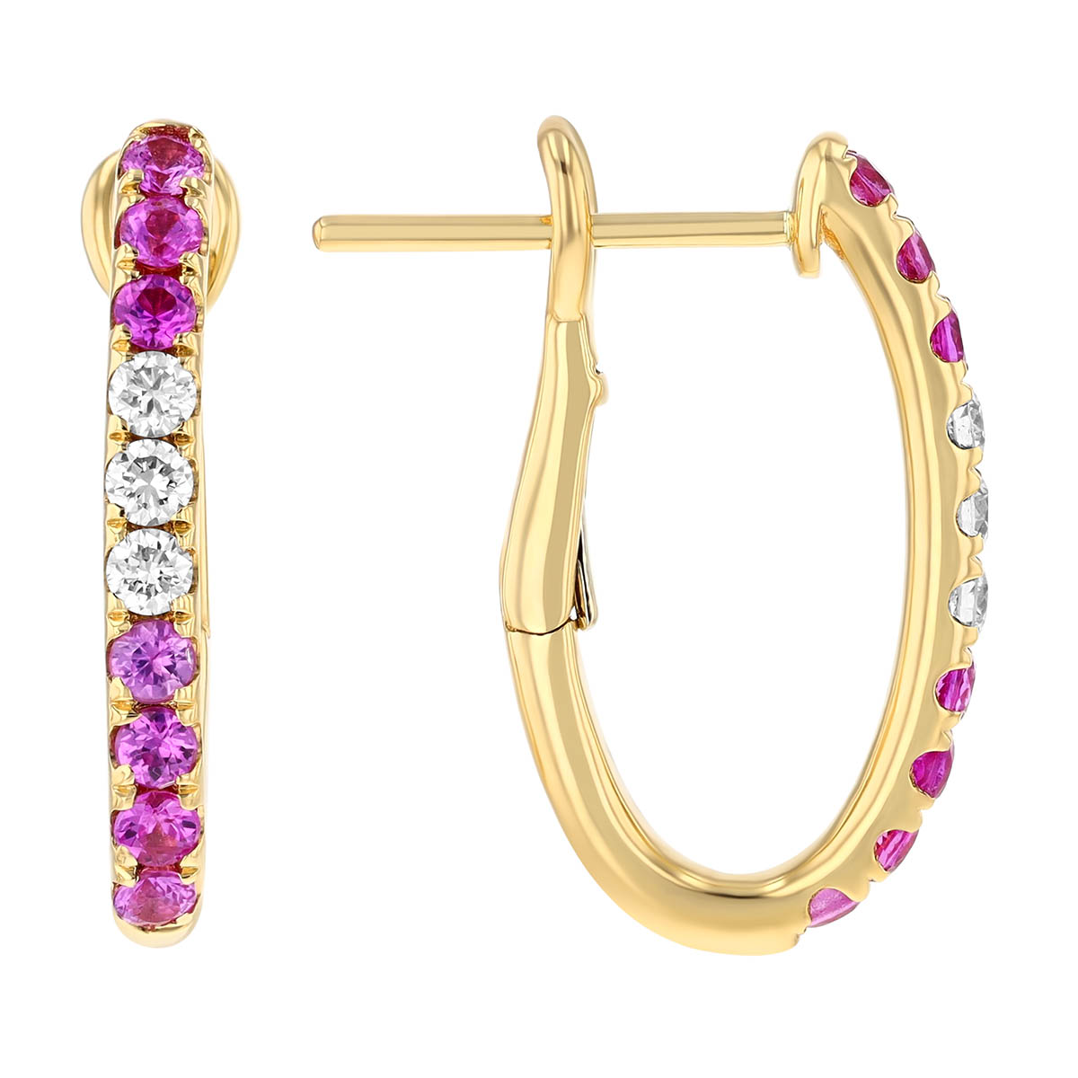 Frederic Sage Pink Sapphire & Diamond Oval Hoop Earrings in Yellow Gold