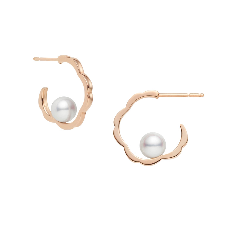 Mikimoto Akoya Cultured Pearl Floral Hoop Earrings in Rose Gold