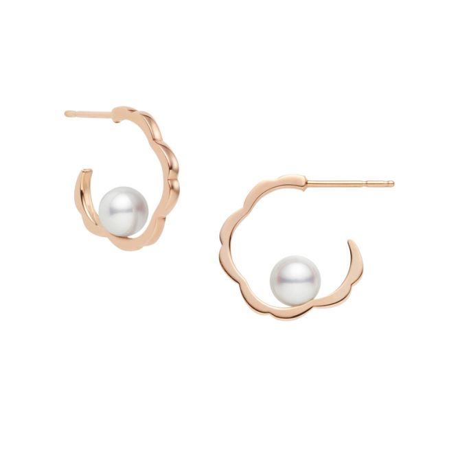 Mikimoto Akoya Cultured Pearl Floral Hoop Earrings in Rose Gold