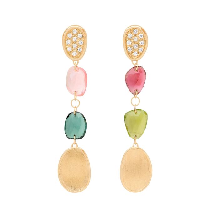 Marco Bicego Lunaria Tourmaline Bead & Diamond Dangle Earrings in Yellow Gold