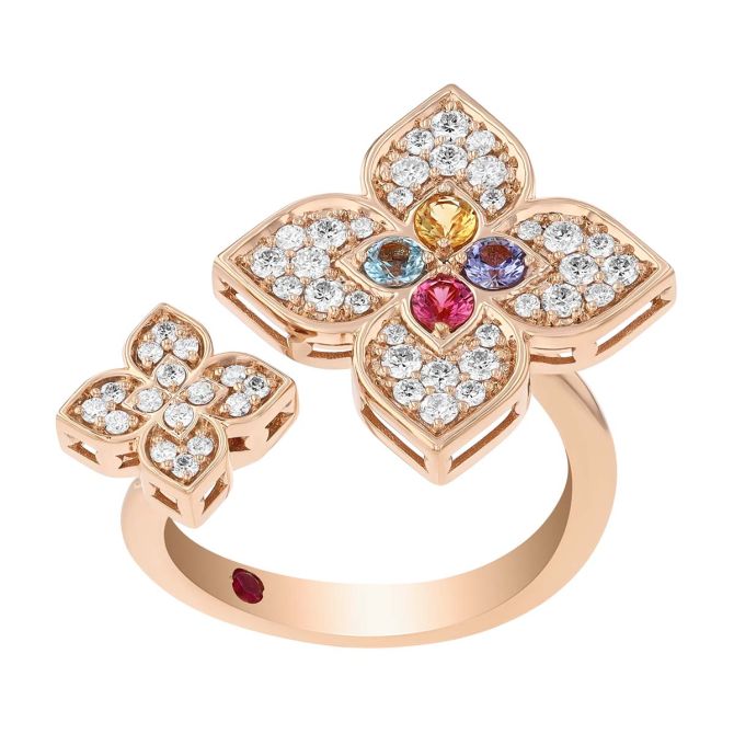Roberto Coin Venetian Princess Carnival Multi Gemstone &Diamond Flower Bypass Ring in Rose Gold