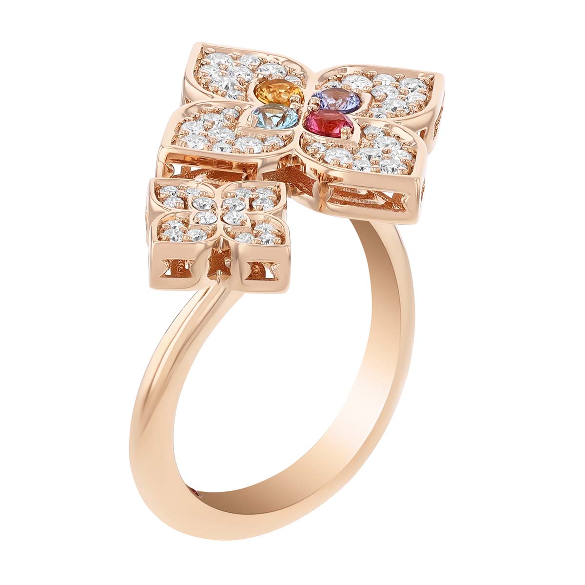 Roberto Coin Venetian Princess Carnival Multi Gemstone &Diamond Flower Bypass Ring in Rose Gold