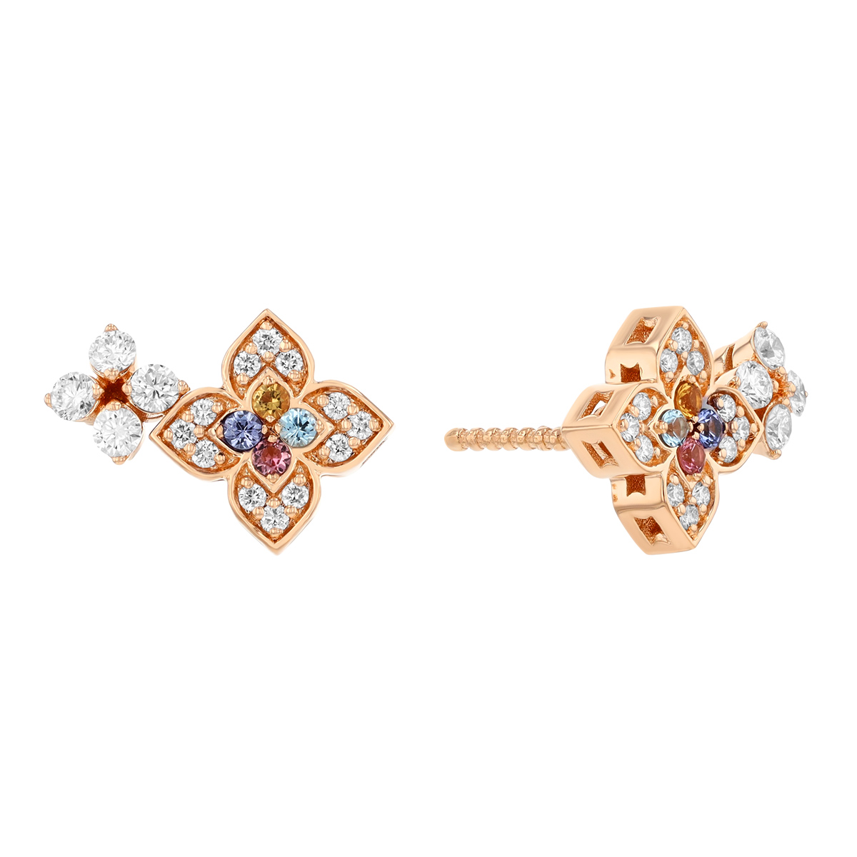 Roberto Coin Venetian Princess Carnival Multiple Gemstone Double Flower Stud Earrings in Rose Gold