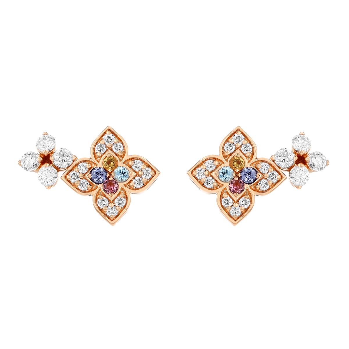 Roberto Coin Venetian Princess Carnival Multiple Gemstone Double Flower Stud Earrings in Rose Gold