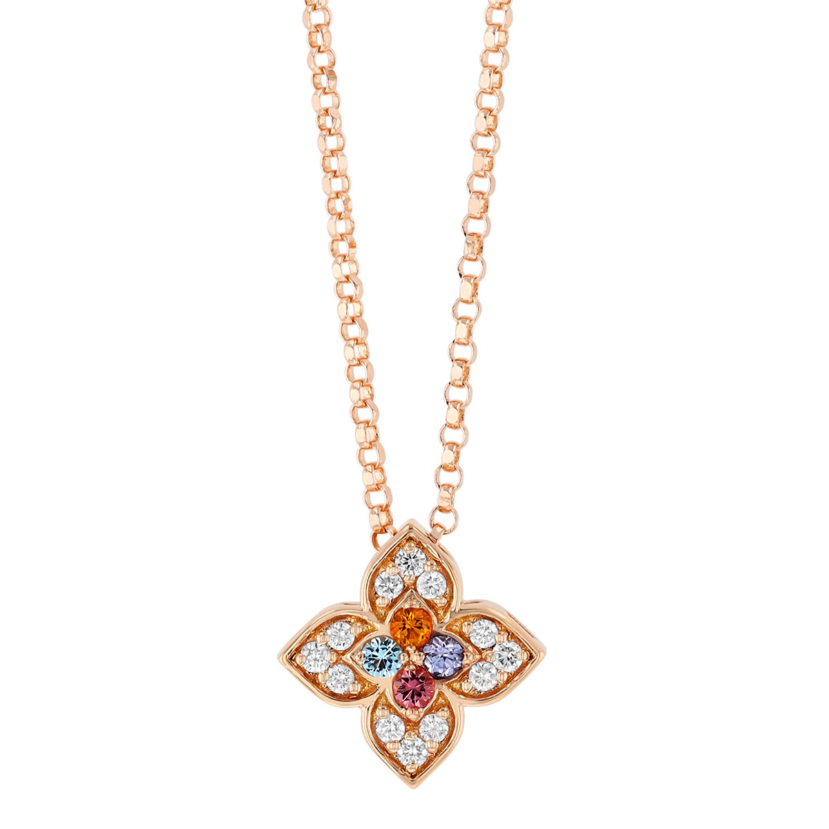 Roberto Coin Venetian Princess Carnival Multi Gemstome & Diamond Flower Pendant in Rose Gold, 17