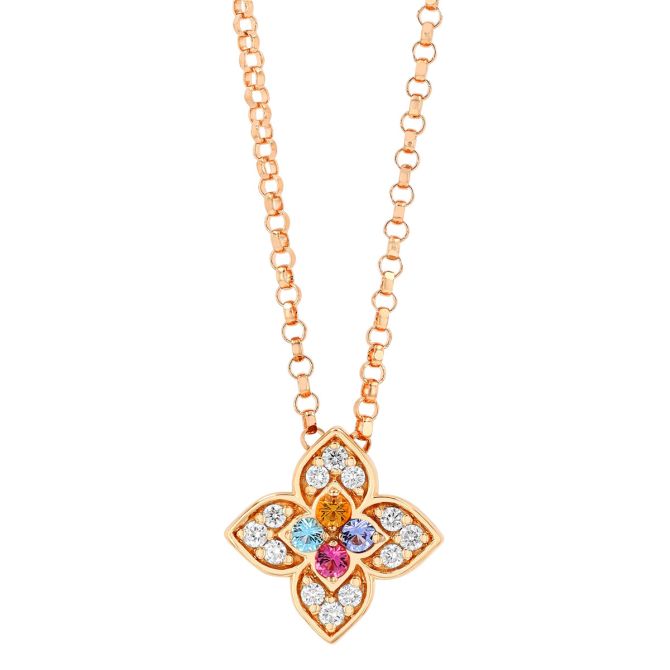 Roberto Coin Venetian Princess Carnival Multi Gemstome & Diamond Flower Pendant in Rose Gold, 17"