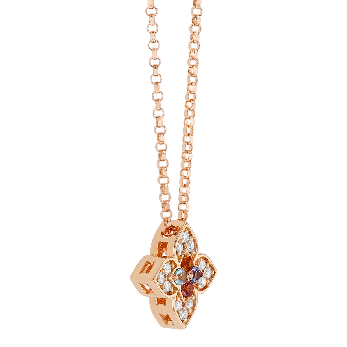 Roberto Coin Venetian Princess Carnival Multi Gemstome & Diamond Flower Pendant in Rose Gold, 17