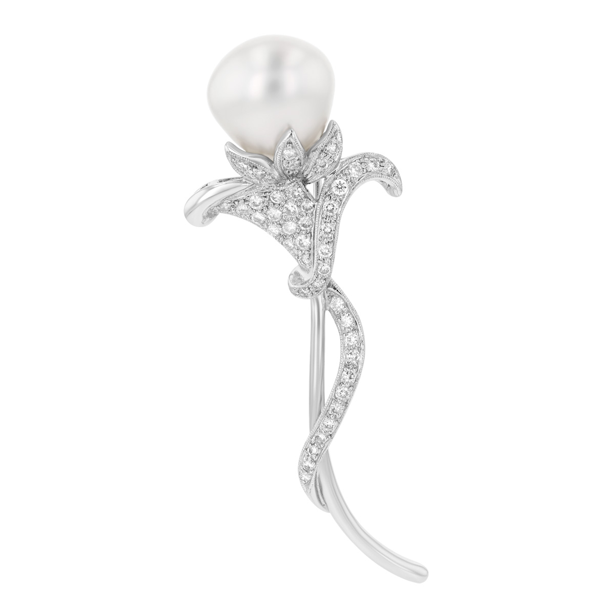 TARA Pearls Estate Freshwater Cultured Pearl & Diamond Flower Pin in White Gold