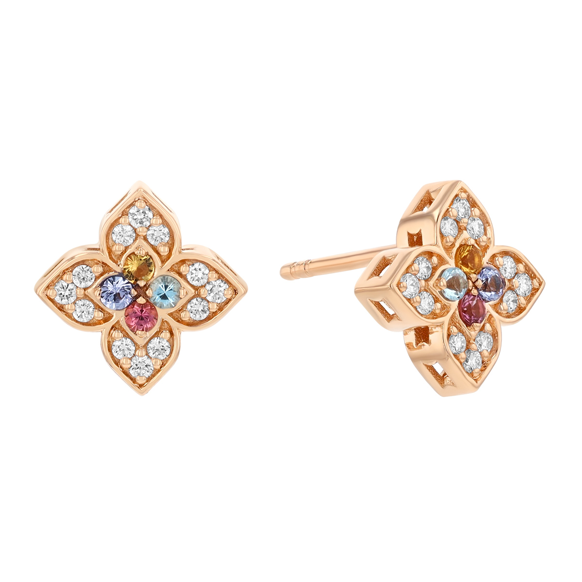 Roberto Coin Venetian Princess Carnival Multiple Gemstone & Diamond Stud Earrings in Rose Gold