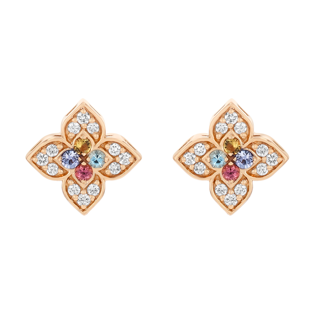 Roberto Coin Venetian Princess Carnival Multiple Gemstone & Diamond Stud Earrings in Rose Gold