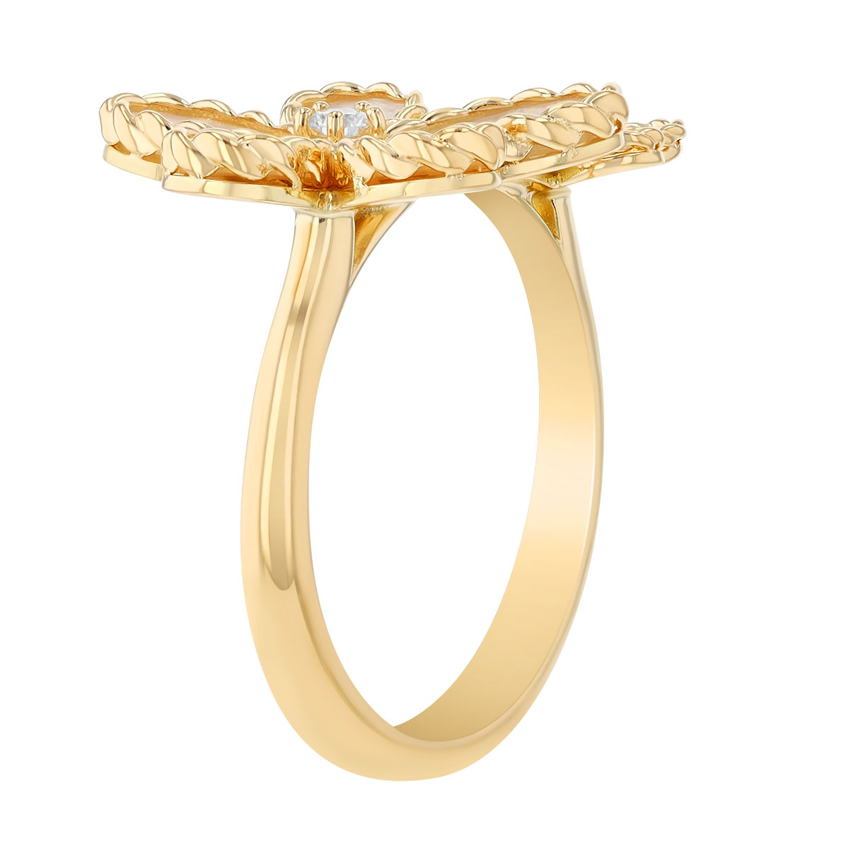 Roberto Coin Jasmine Mother of Pearl & Diamond Double Flower Bypass Ring in Yellow Gold