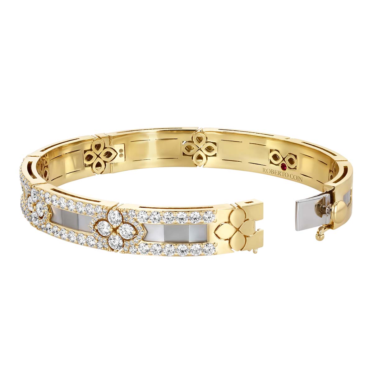 Roberto Coin Love in Verona Diamond & Mother of Pearl Bangle Bracelet in Yellow Gold