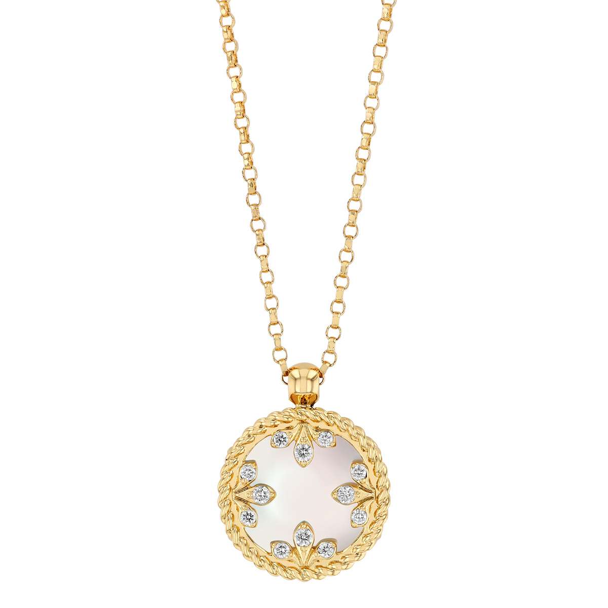 Roberto Coin Venetian Princess Mother of Pearl & Diamond Floral Pendant in Yellow Gold