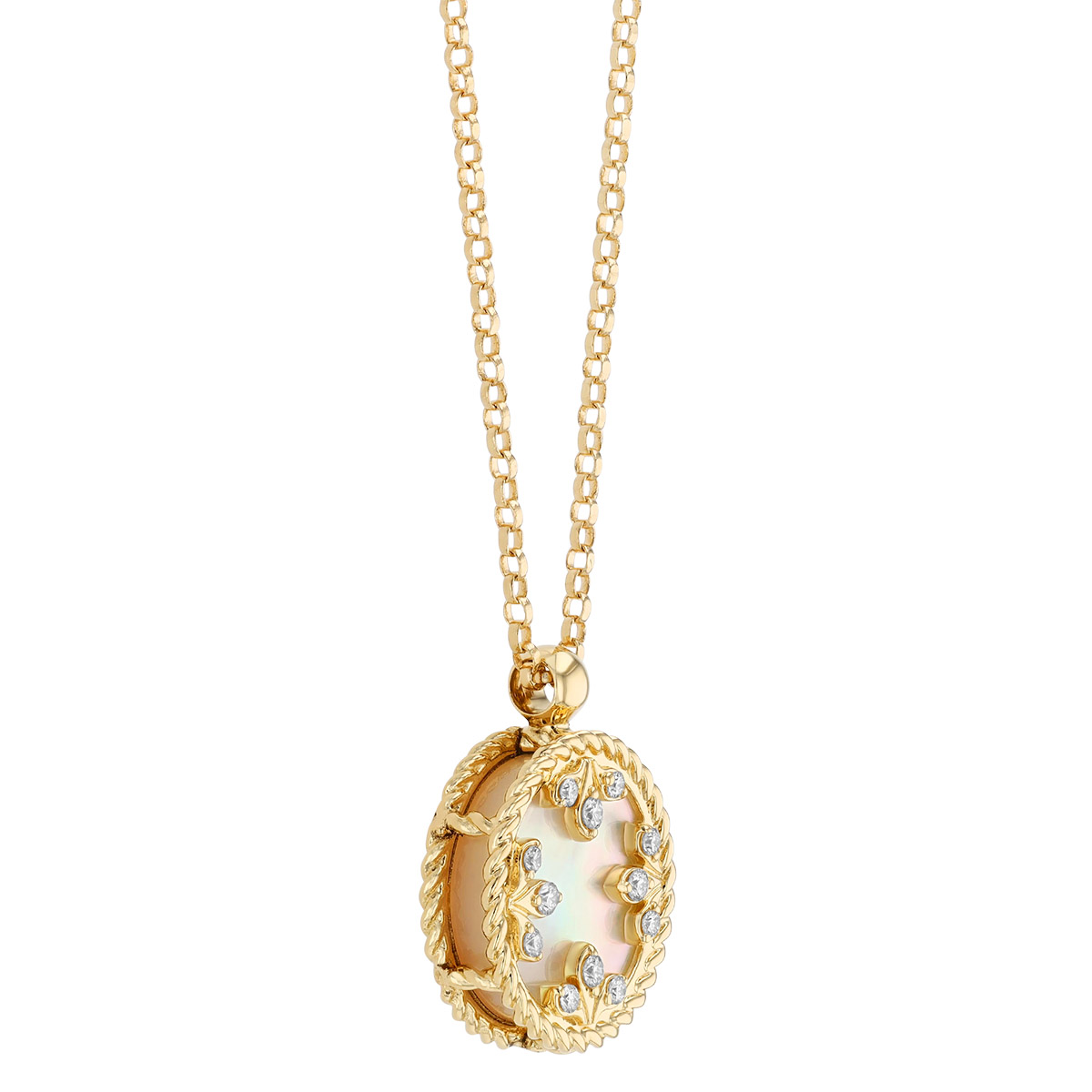 Roberto Coin Venetian Princess Mother of Pearl & Diamond Floral Pendant in Yellow Gold