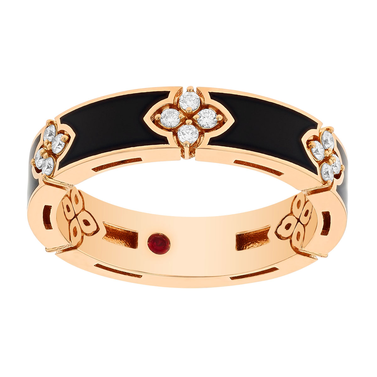 Roberto Coin Love in Verona Diamond & Black Enamel Square Edge Ring in Rose Gold