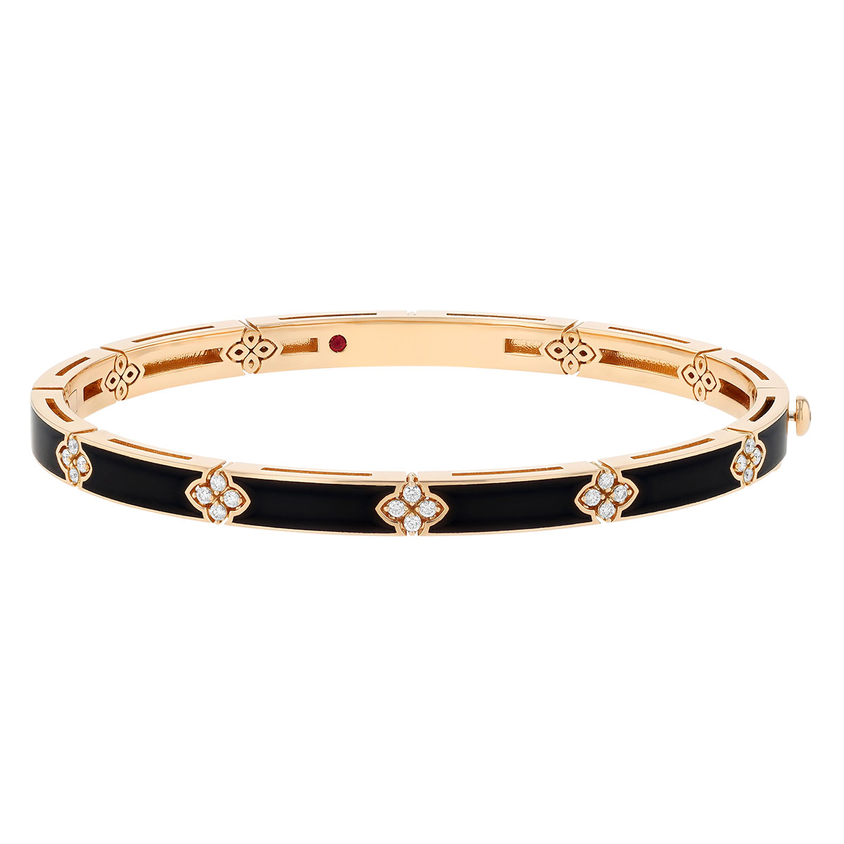 Roberto Coin Love in Verona Diamond & Black Enamel Square Edge Bangle Bracelet in Rose Gold