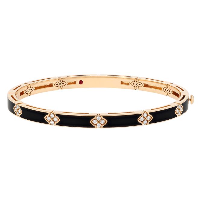 Roberto Coin Love in Verona Diamond & Black Enamel Square Edge Bangle Bracelet in Rose Gold