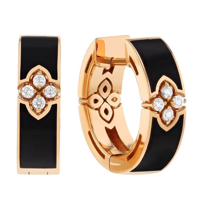 Roberto Coin Love in Verona Diamond & Black Enamel Square Edge Hoop Earrings in Rose Gold