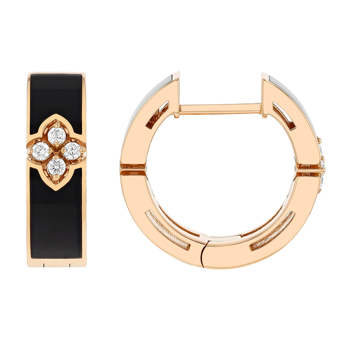 Roberto Coin Love in Verona Diamond & Black Enamel Square Edge Hoop Earrings in Rose Gold