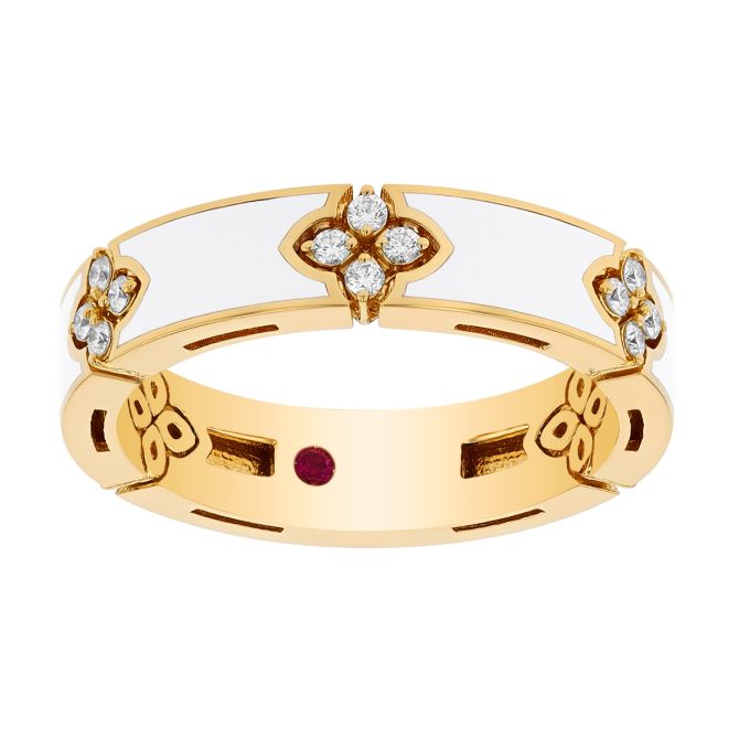 Roberto Coin Love in Verona White Enamel & Diamond Ring in Yellow Gold