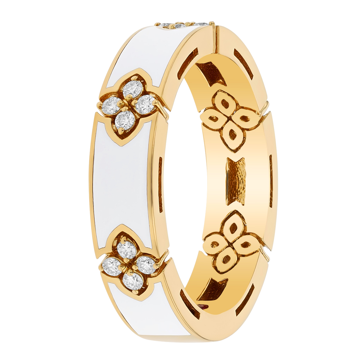 Roberto Coin Love in Verona White Enamel & Diamond Ring in Yellow Gold