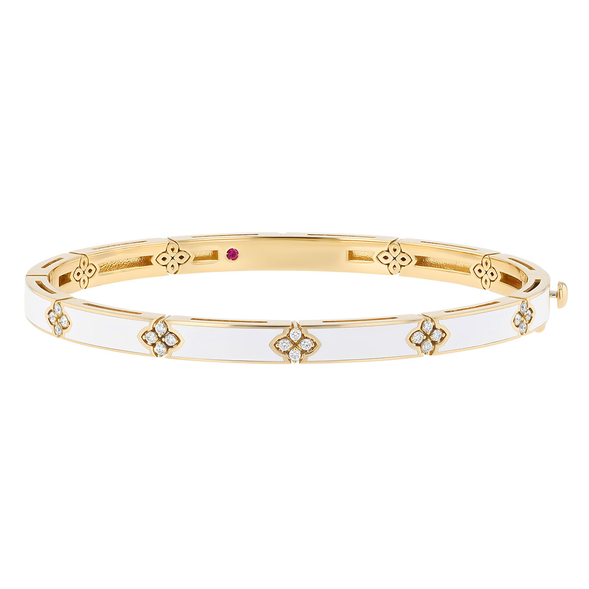 Roberto Coin Love in Verona White Enamel & Diamond Bangle Bracelet in Yellow Gold