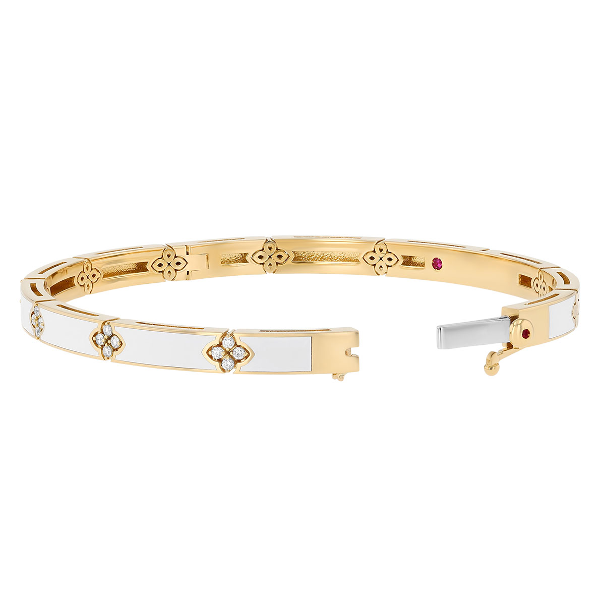 Roberto Coin Love in Verona White Enamel & Diamond Bangle Bracelet in Yellow Gold