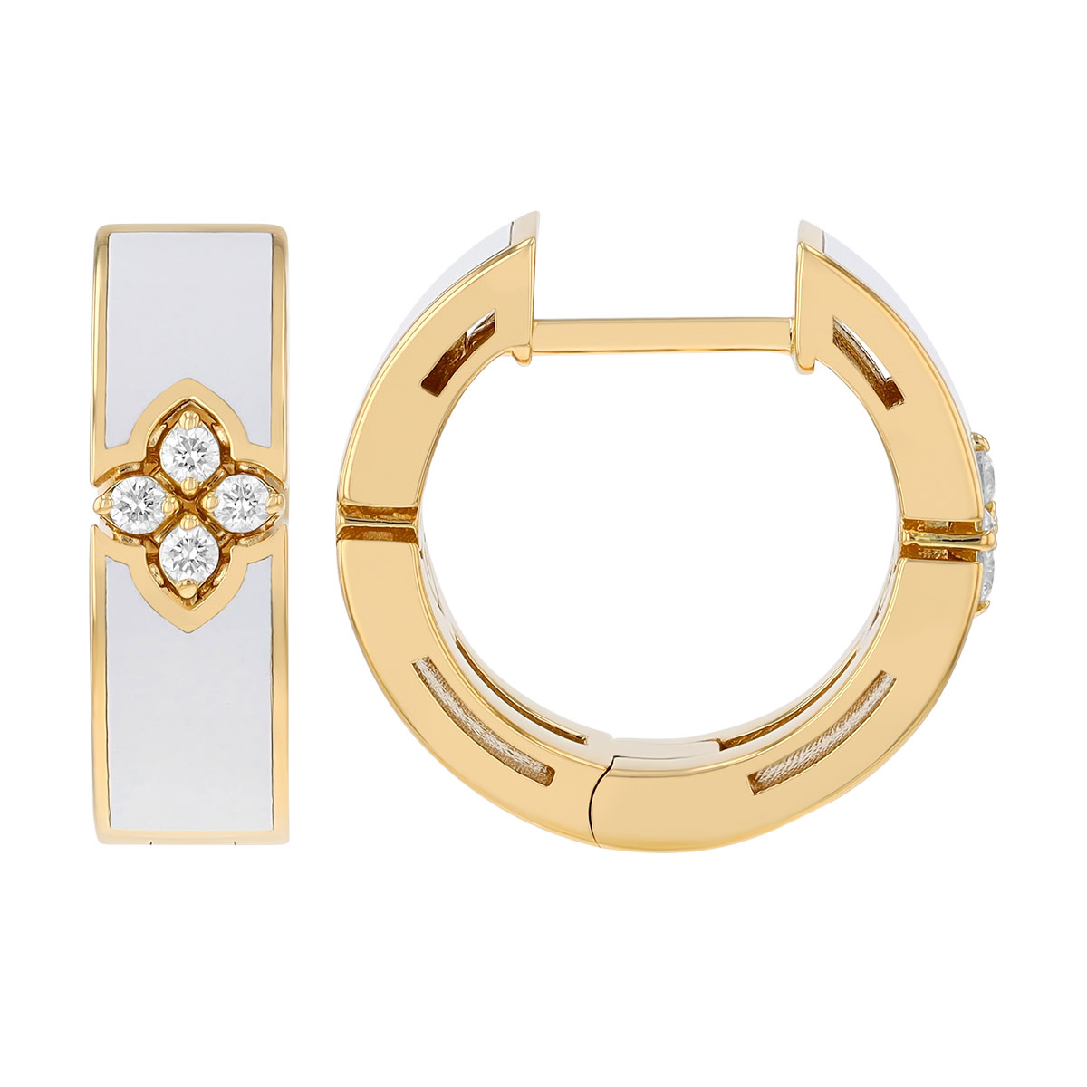 Roberto Coin Love in Verona Diamond & White Enamel Huggie Hoop Earrings in Yellow Gold