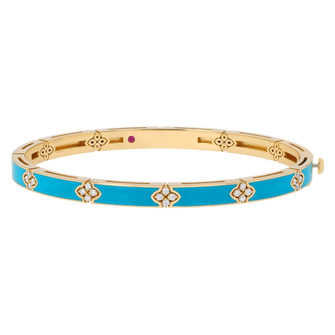 Roberto Coin Love in Verona Blue Enamel & Diamond Bangle Bracelet in Yellow Gold