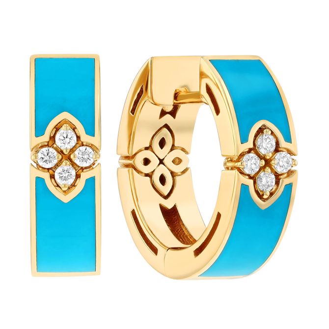 Roberto Coin Love in Verona Diamond & Light Blue Enamel Huggie Hoop Earrings in Yellow Gold