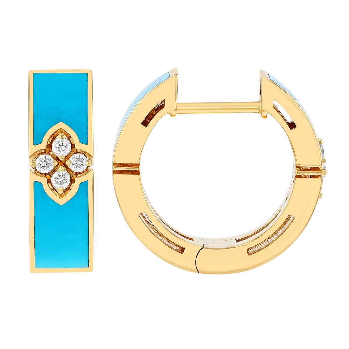 Roberto Coin Love in Verona Diamond & Light Blue Enamel Huggie Hoop Earrings in Yellow Gold