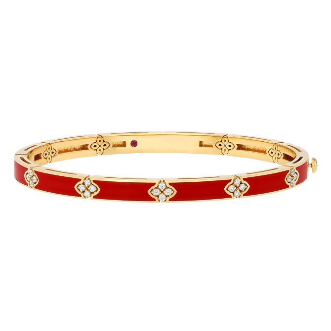 Roberto Coin Love in Verona Pink Enamel & Diamond Bangle Bracelet in Yellow Gold