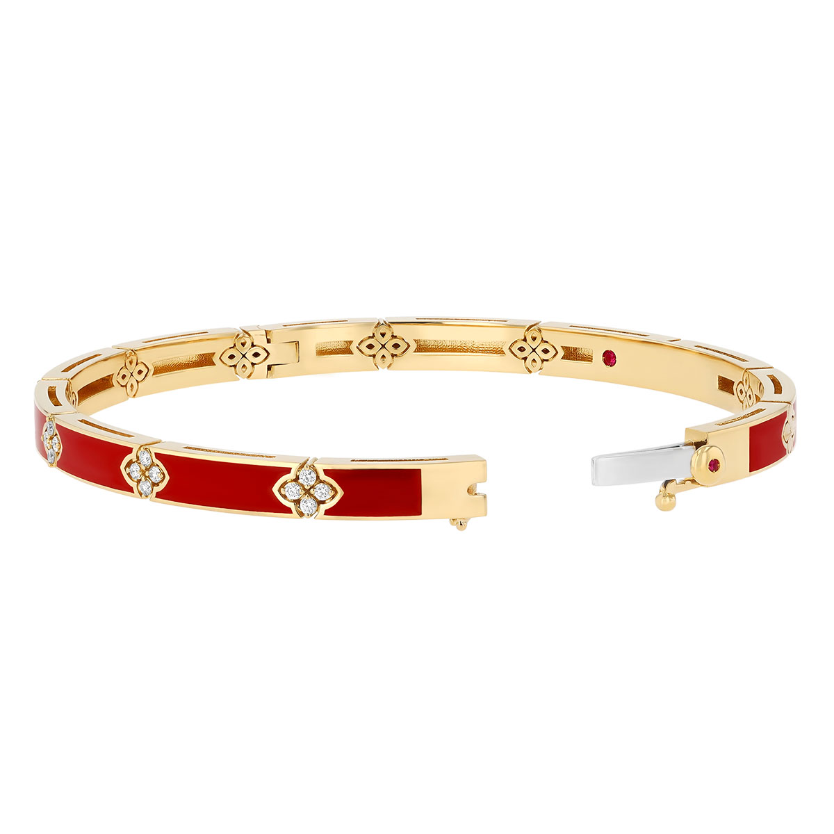 Roberto Coin Love in Verona Pink Enamel & Diamond Bangle Bracelet in Yellow Gold