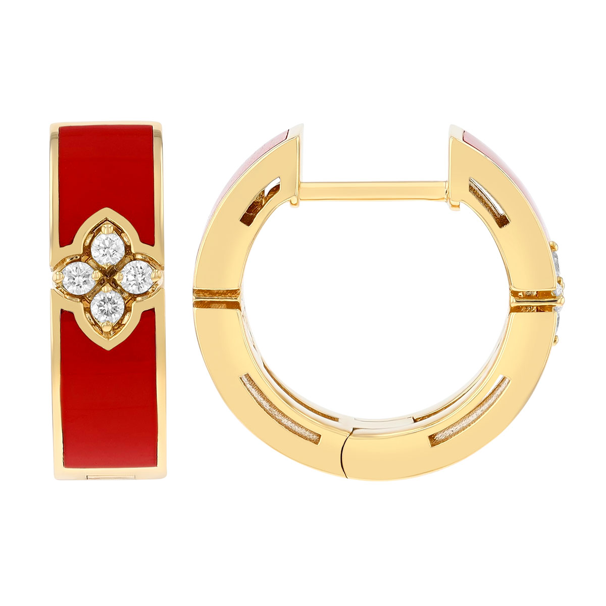 Roberto Coin Love in Verona Diamond & Pink Enamel Huggie Hoop Earrings in Yellow Gold