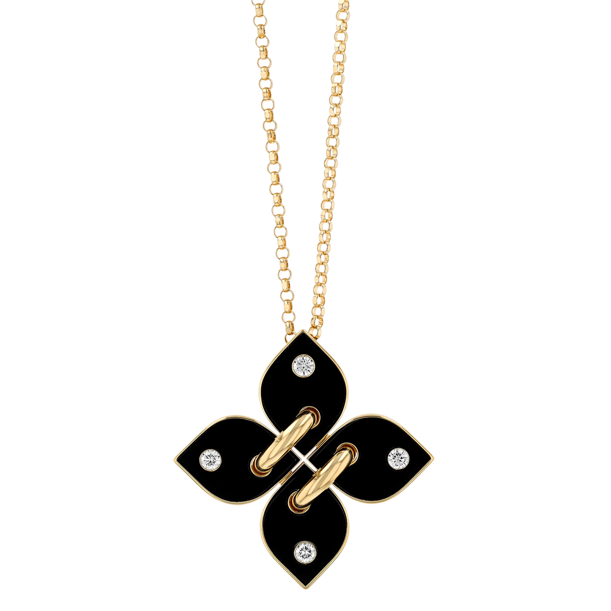 Roberto Coin Love in Verona Black Enamel & Diamond Flower Pendant in Yellow Gold, 18