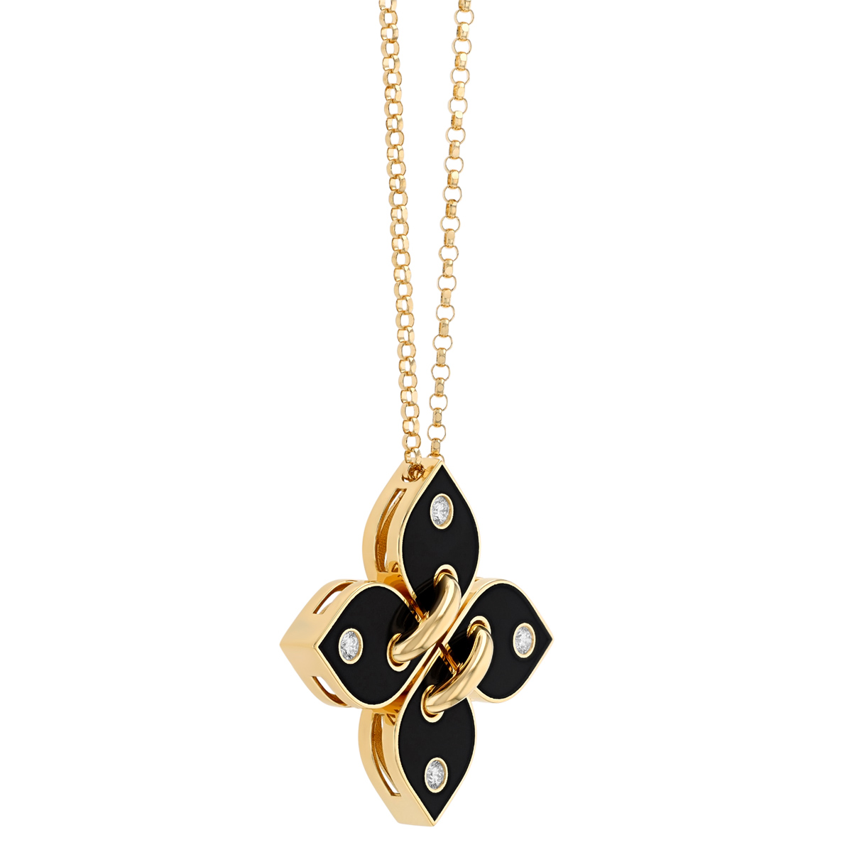 Roberto Coin Love in Verona Black Enamel & Diamond Flower Pendant in Yellow Gold, 18