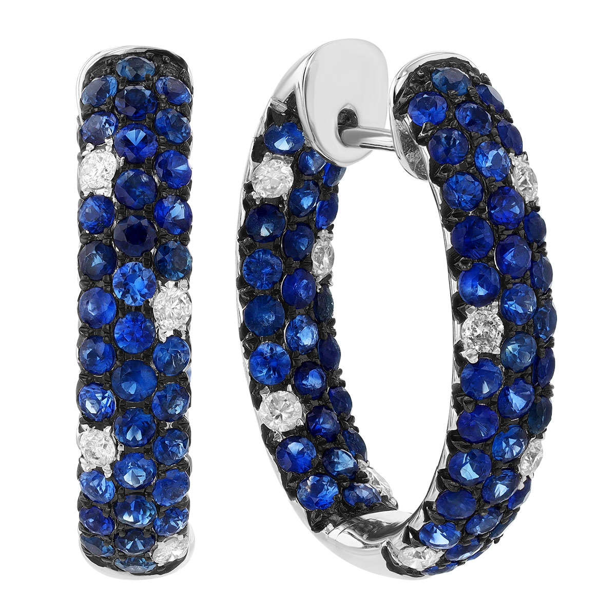 Sapphire & Diamond Pavé In & Out Oval Hoop Earrings in White Gold